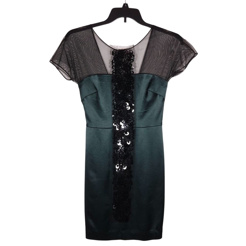 Vera Wang Lavender Label Womens Dress 4 Black Green Mesh Sequin Cocktail Glam